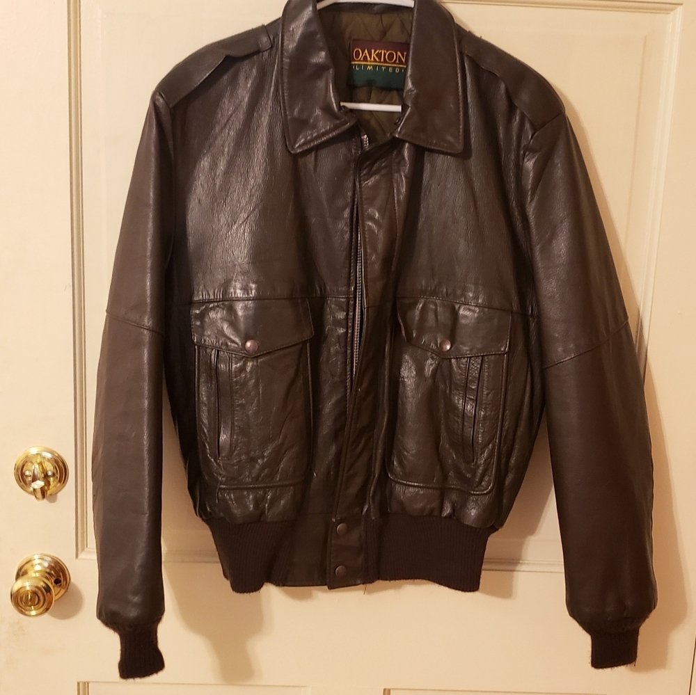 Vintage Brown Bomber Men's Leather Jacket Elastic